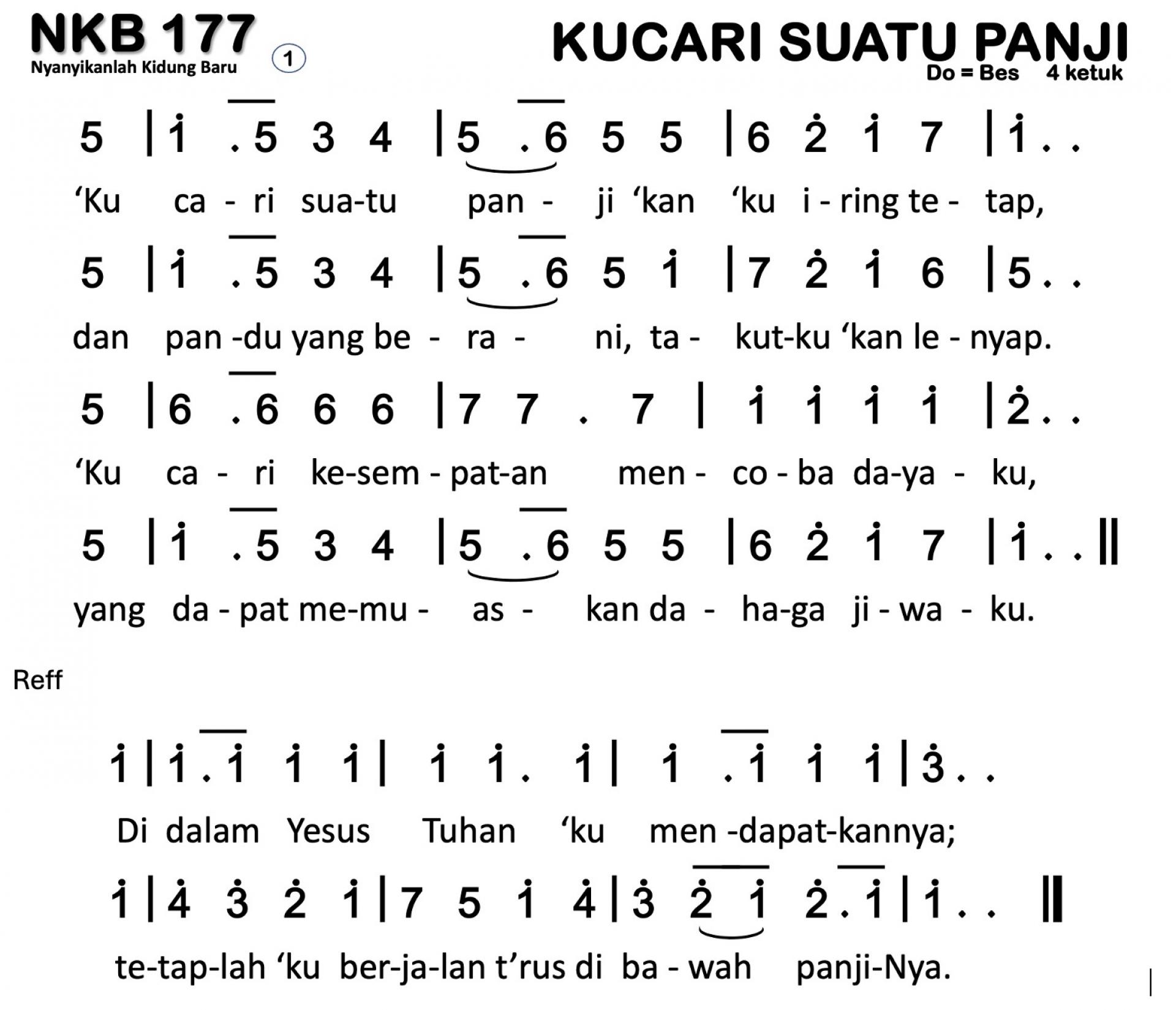 Partitur Chord NKB 177 (anotasi di atas partitur polos)