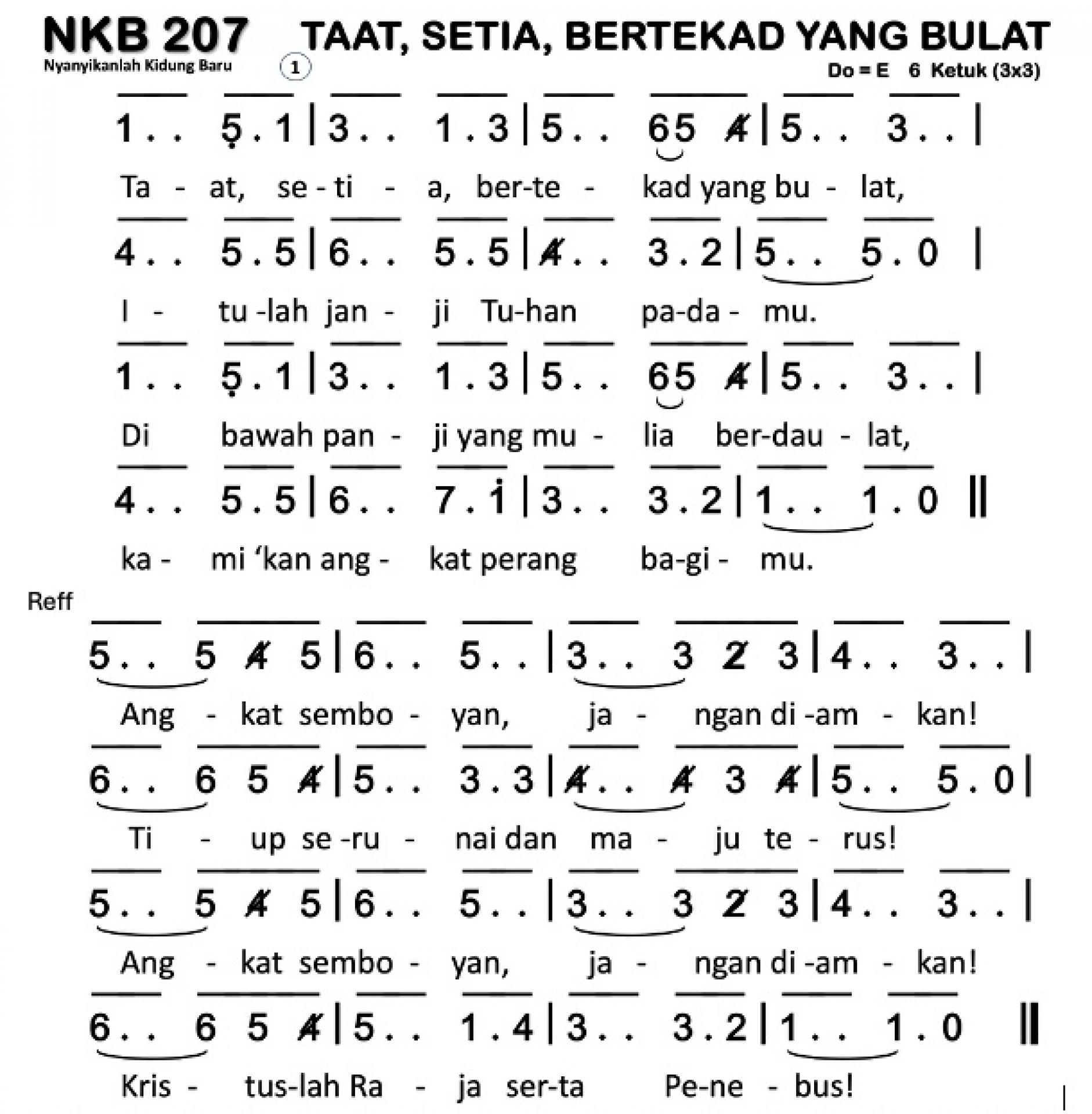 Partitur Chord NKB 207 (anotasi di atas partitur polos)