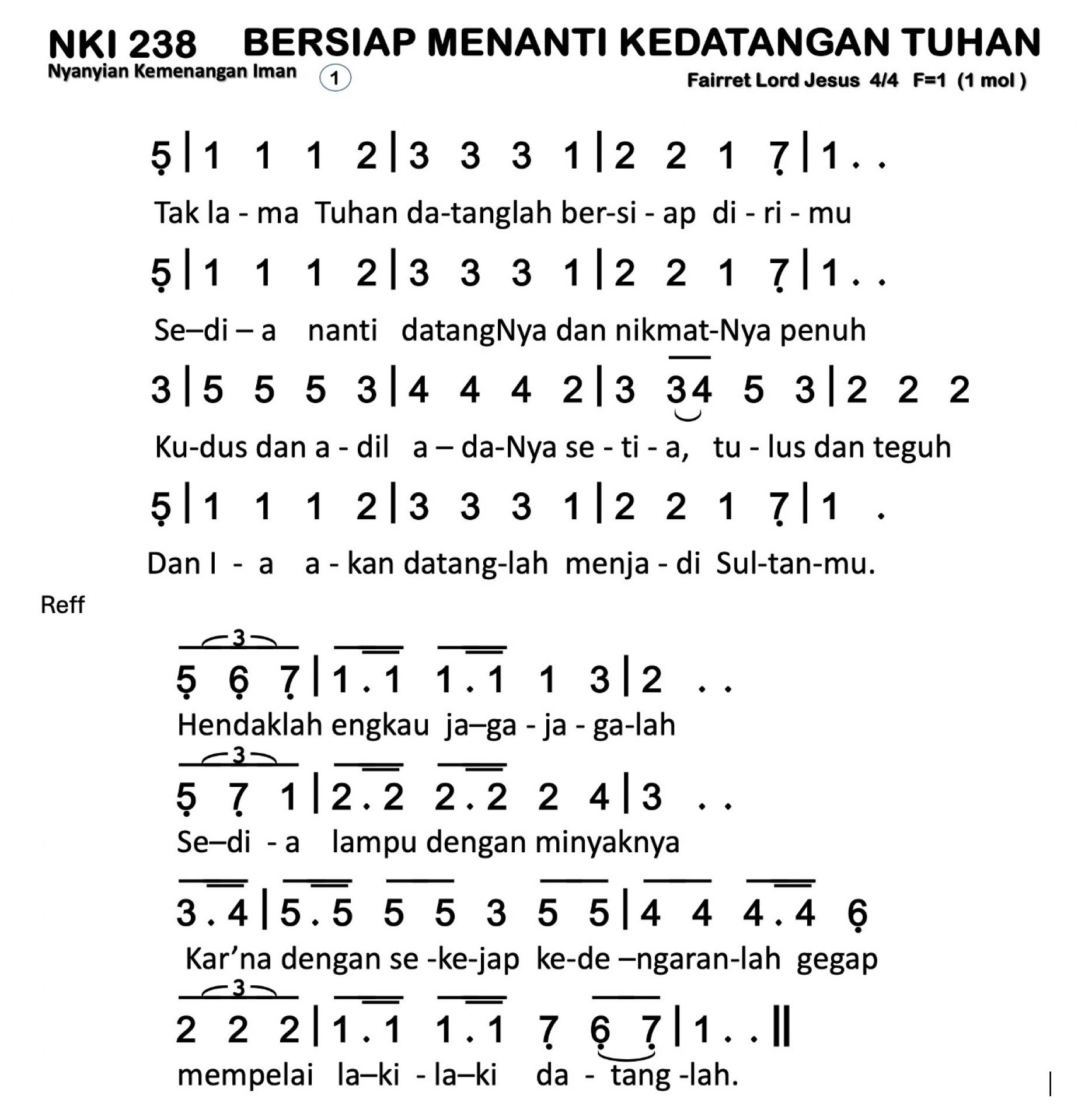Partitur Chord NKI 238 (anotasi di atas partitur polos)