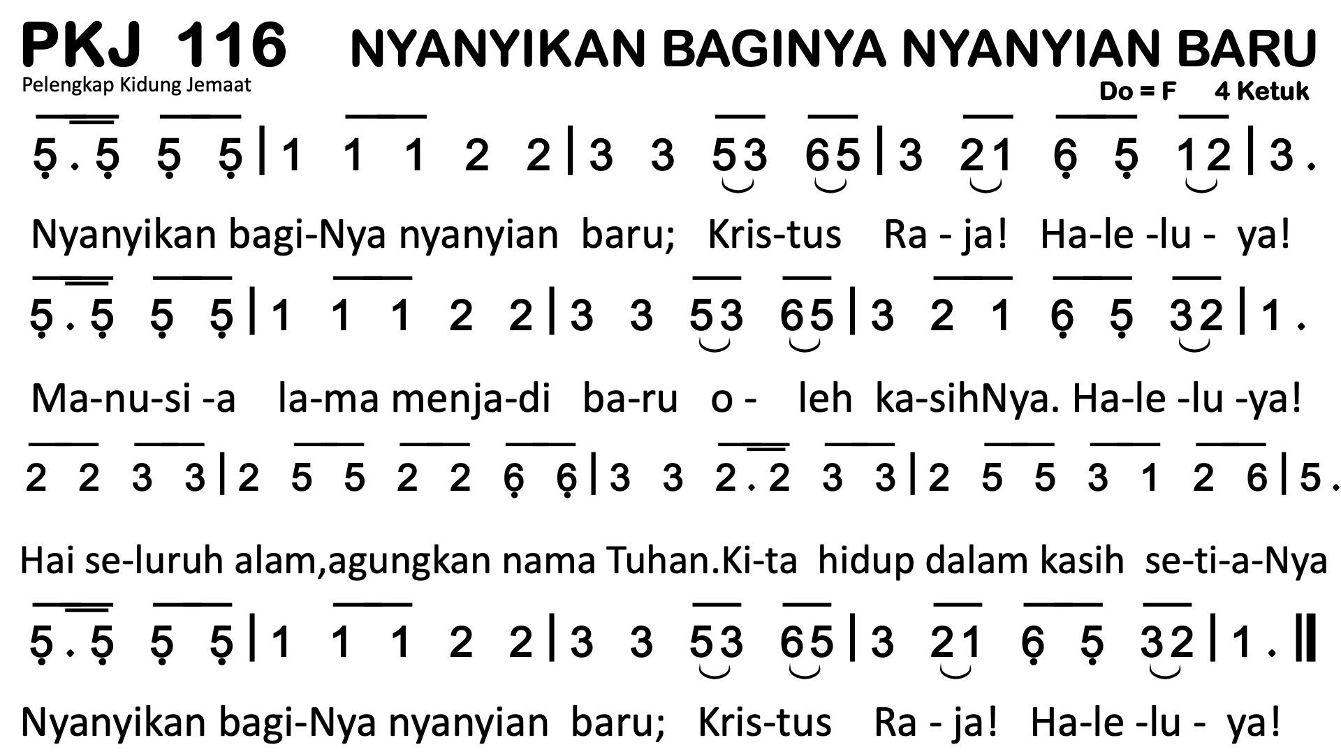 Partitur Chord PKJ 116 (anotasi di atas partitur polos)