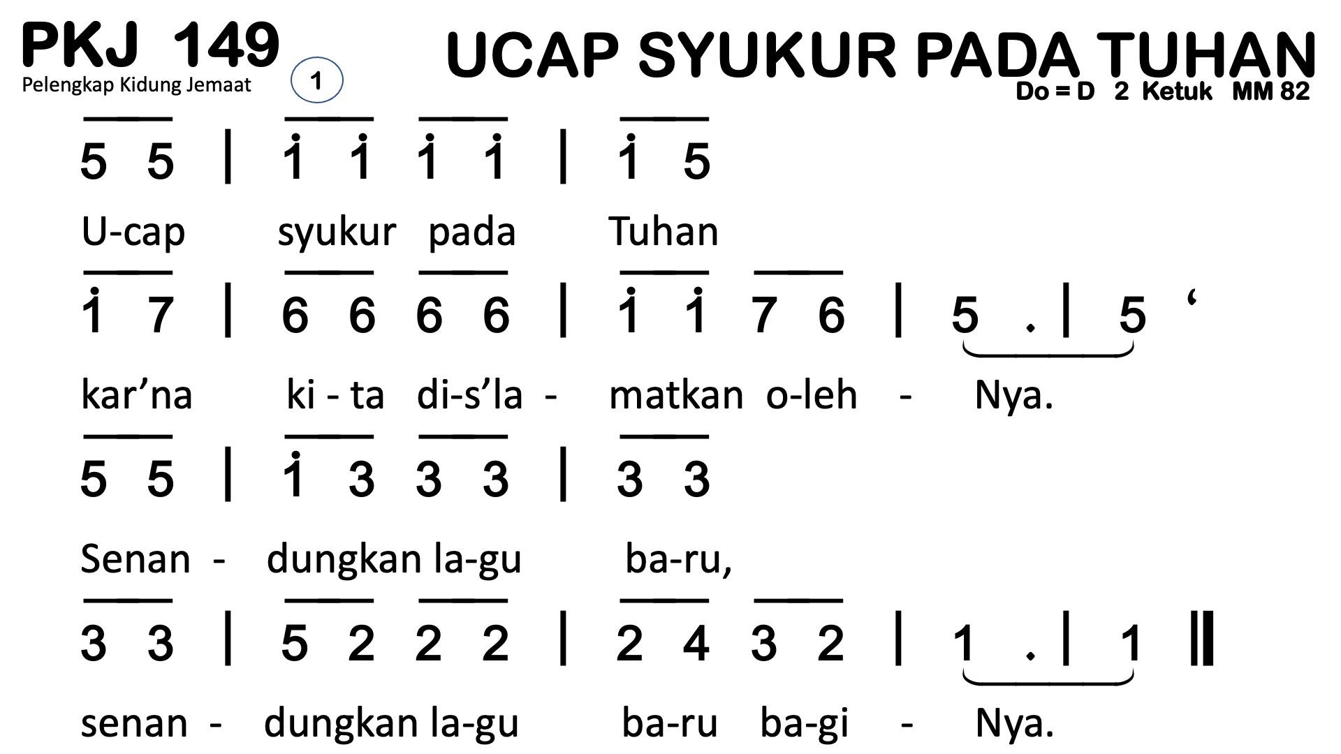 Partitur Chord PKJ 149 (anotasi di atas partitur polos)