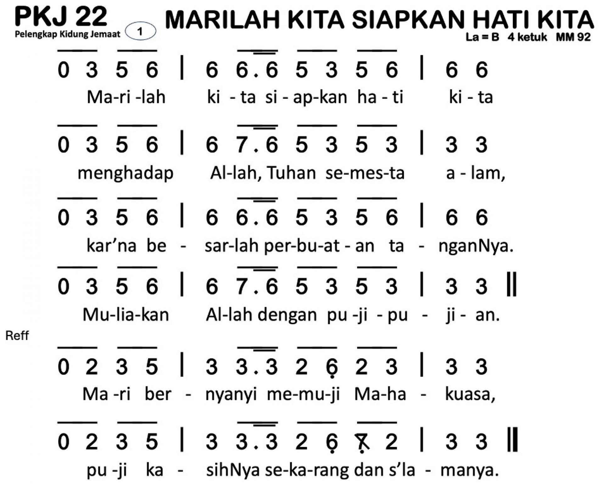 Partitur Chord PKJ 22 (anotasi di atas partitur polos)