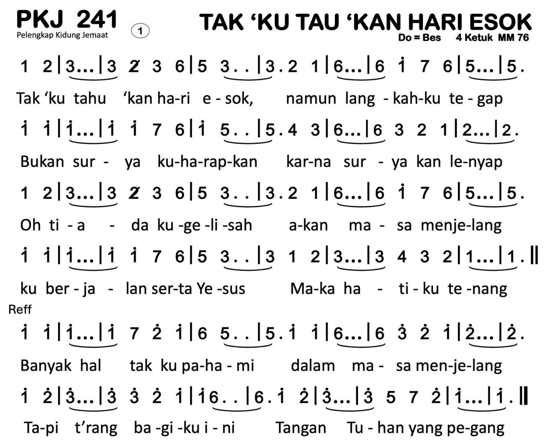 Partitur Chord PKJ 241 (anotasi di atas partitur polos)