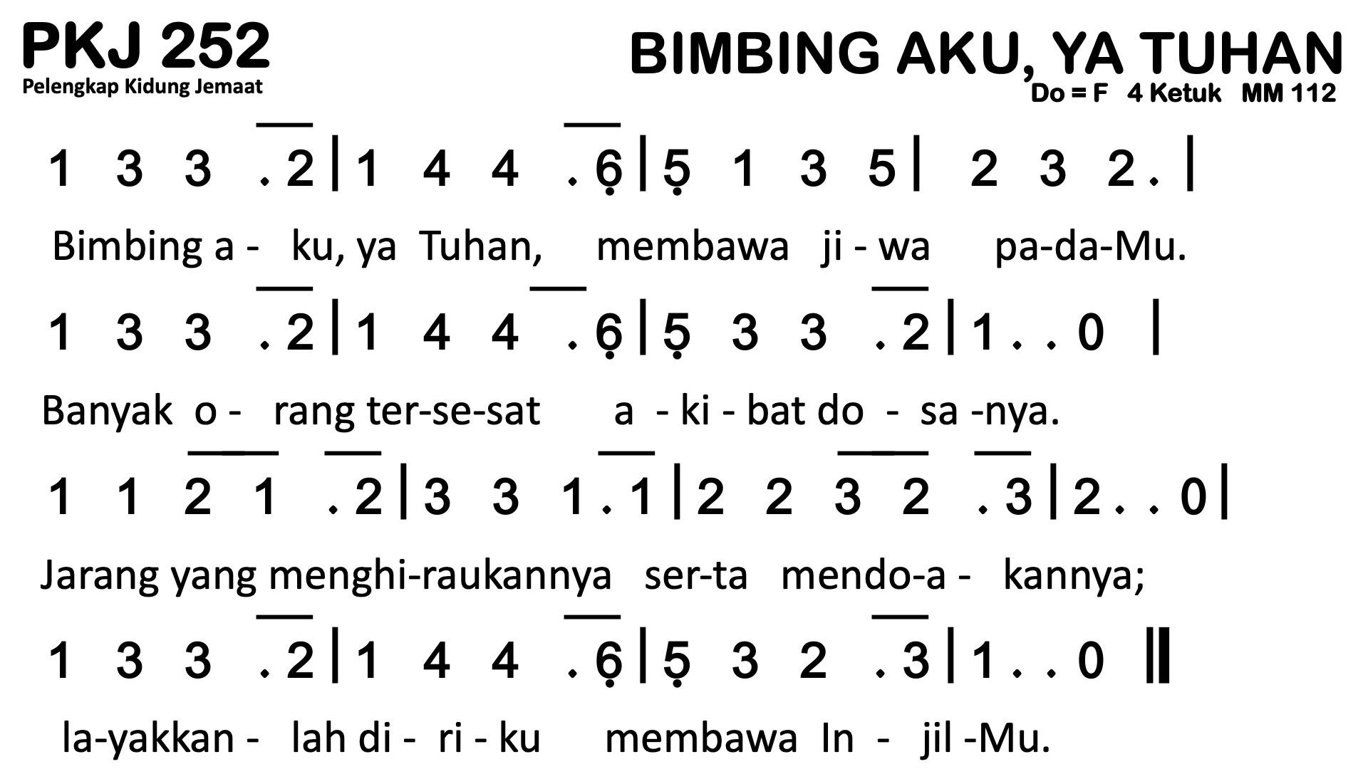 Partitur Chord PKJ 252 (anotasi di atas partitur polos)