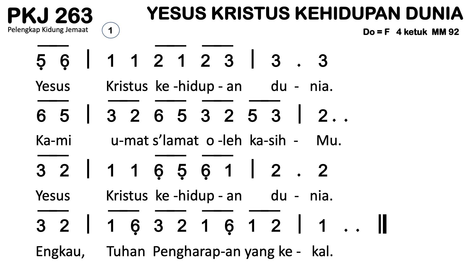 Partitur Chord PKJ 263 (anotasi di atas partitur polos)