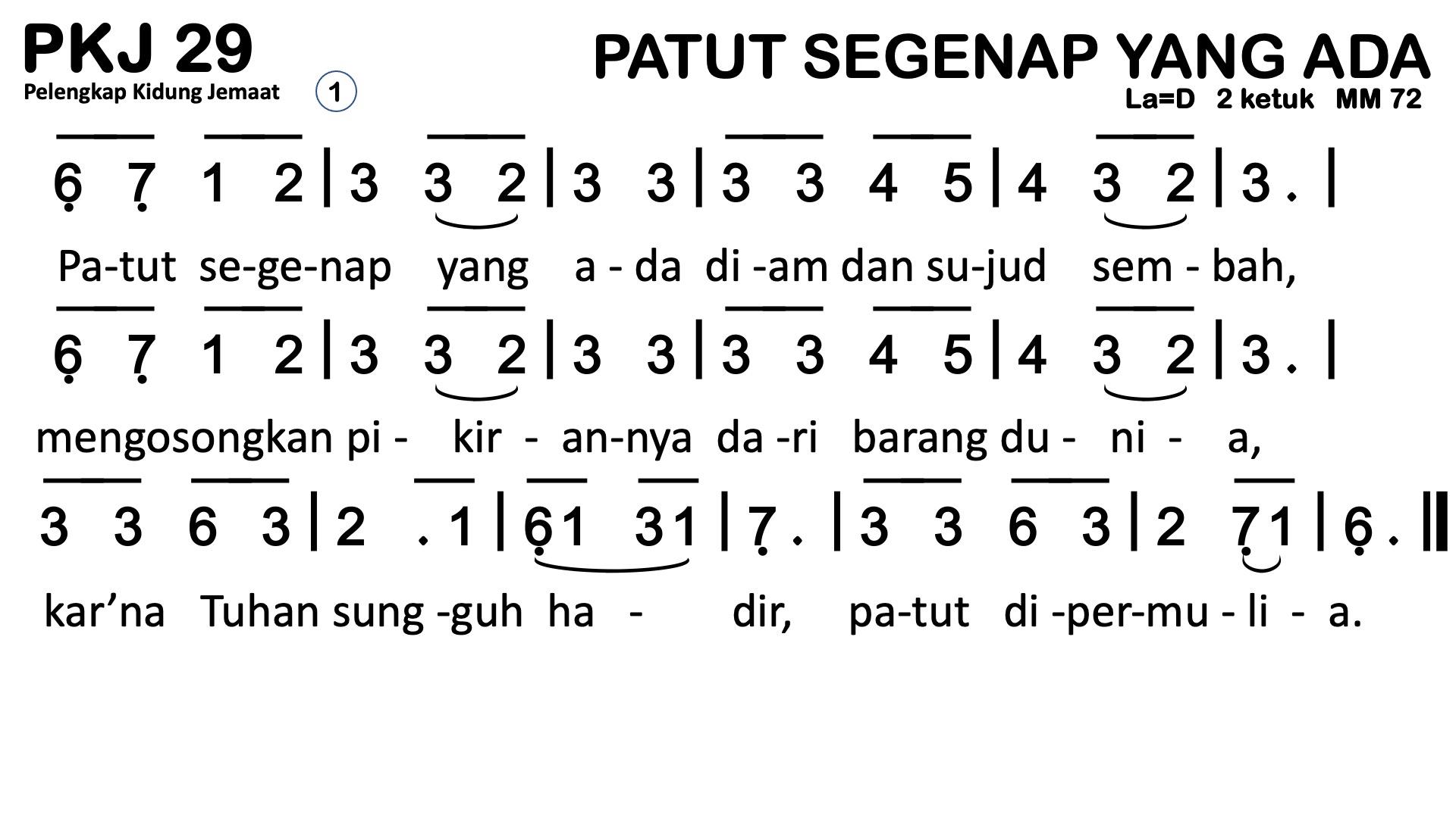 Partitur Chord PKJ 29 (anotasi di atas partitur polos)