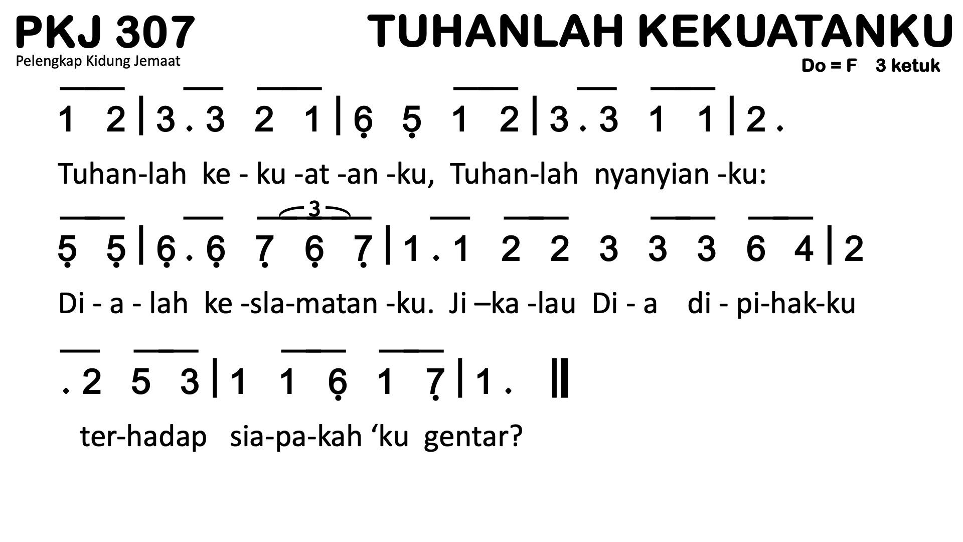 Partitur Chord PKJ 307 (anotasi di atas partitur polos)