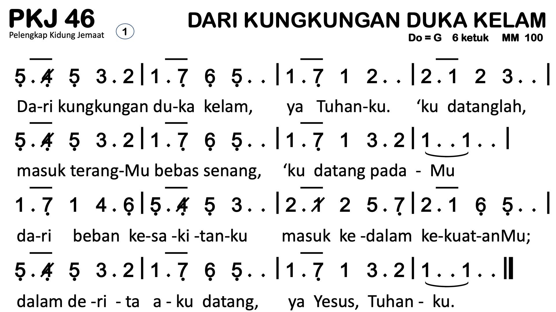 Partitur Chord PKJ 46 (anotasi di atas partitur polos)