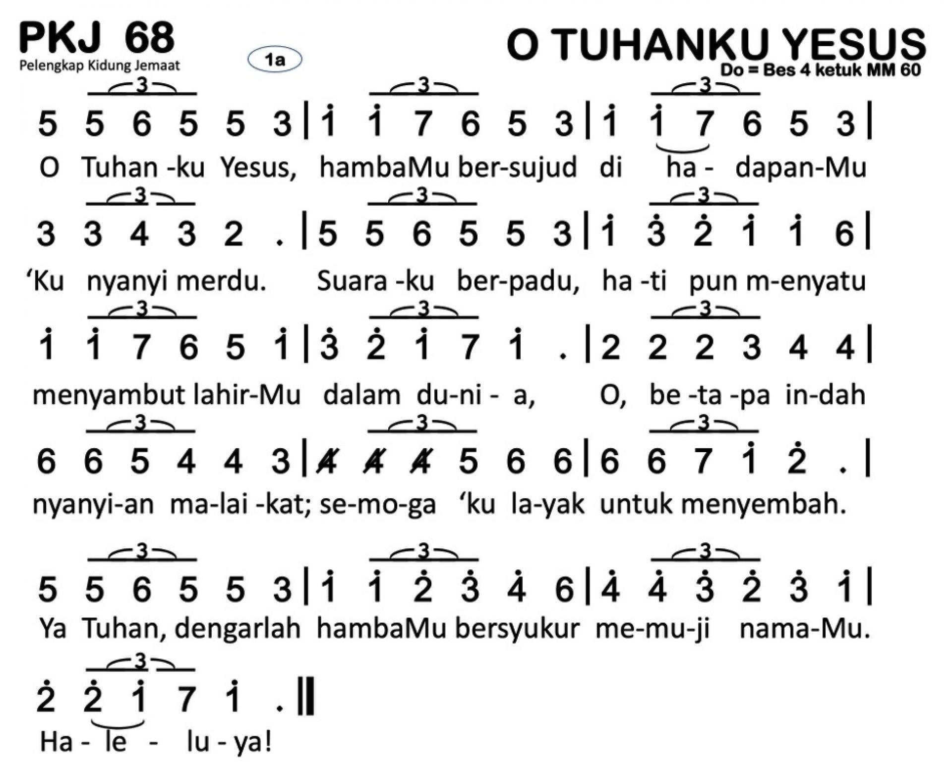 Partitur Chord PKJ 68 (anotasi di atas partitur polos)