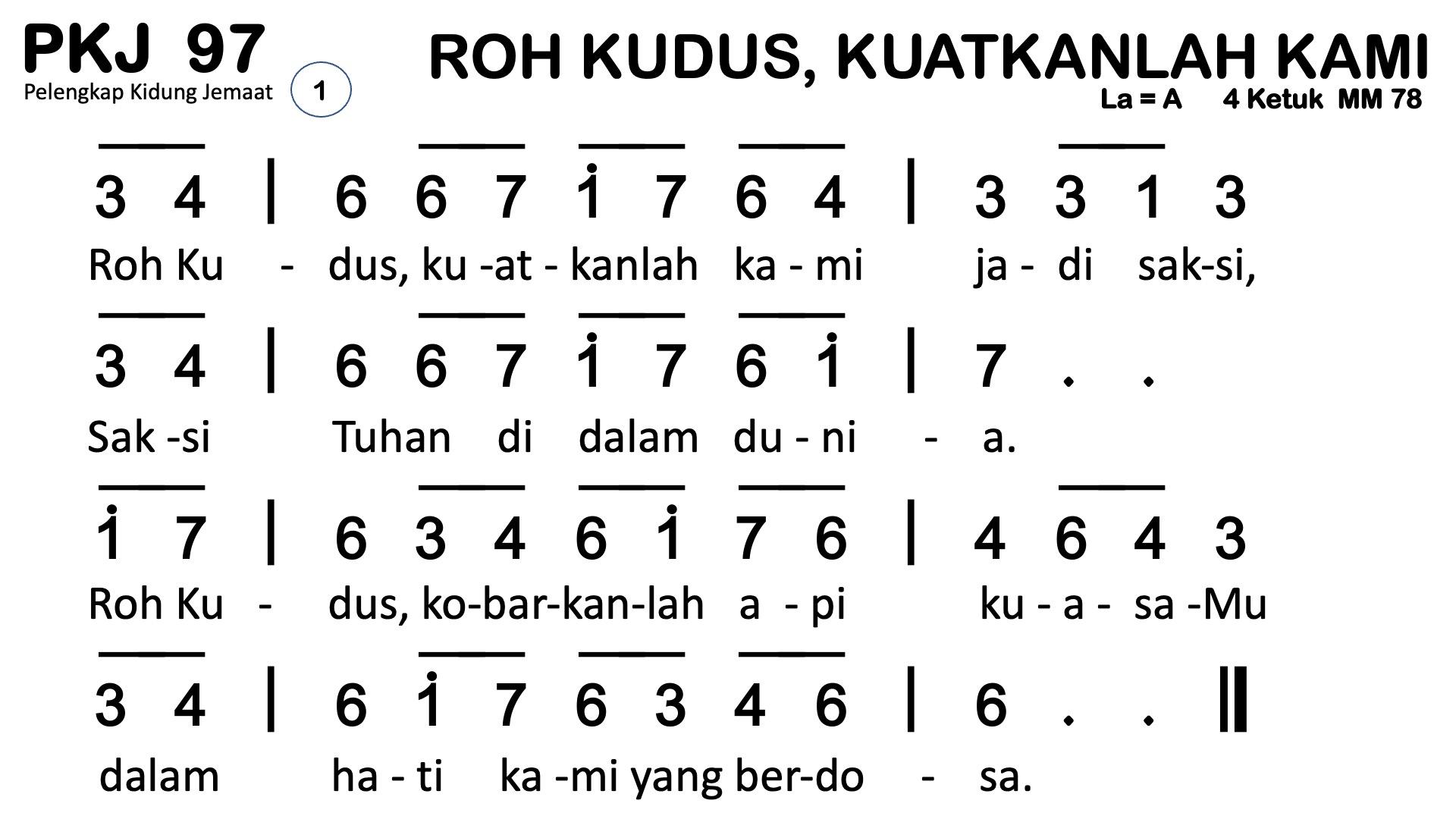 Partitur Chord PKJ 97 (anotasi di atas partitur polos)